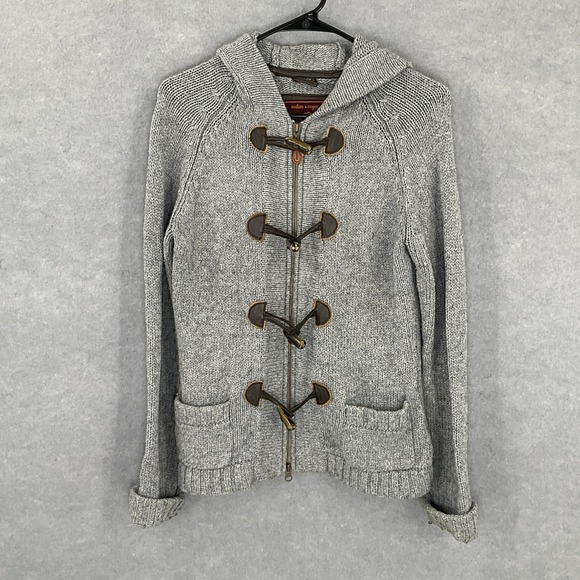 Roots Womens Gray Knit Hooded Toggle Full Zip Wool Cardigan Sweater Sz M Knit - Picture 1 of 14